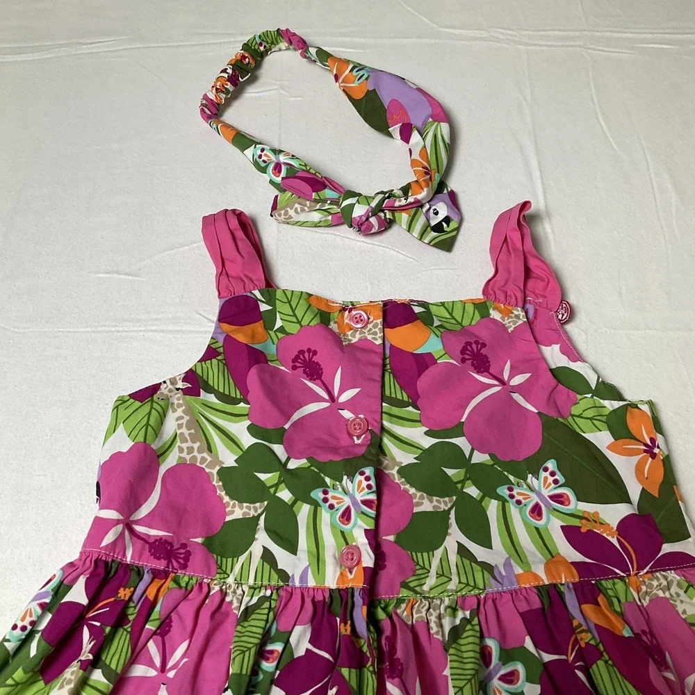 GYMBOREE Girl's Floral Hawaiian Reef Summer Dress Size 7 w/Head Band 532